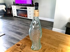 VINTAGE BLUE GREEN FISH ITALIAN GLASS BOTTLE WINE BOTTLE DECANTER w/ STOPPER 14&Prime;