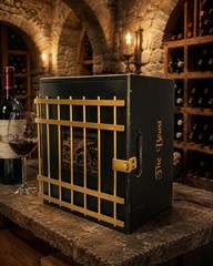 Del Dotto ‘The Beast’ luxury wine presentation box, black w/ gold grille/cage