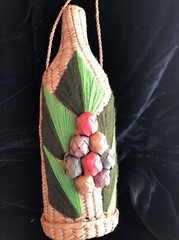 Wicker Rattan Straw Wine Bottle Carrier Holder Decorative Design Vintage Mid-mod