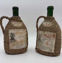 2 Vintage Wicker Case Wine Bottles 1966 – Quinta Lisbon Wine – Portugal (empty)