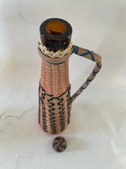 Vintage Viresa Plastic Wicker Wrapped Wine Bottle Boho Chic Spain colorful 15&Prime; H