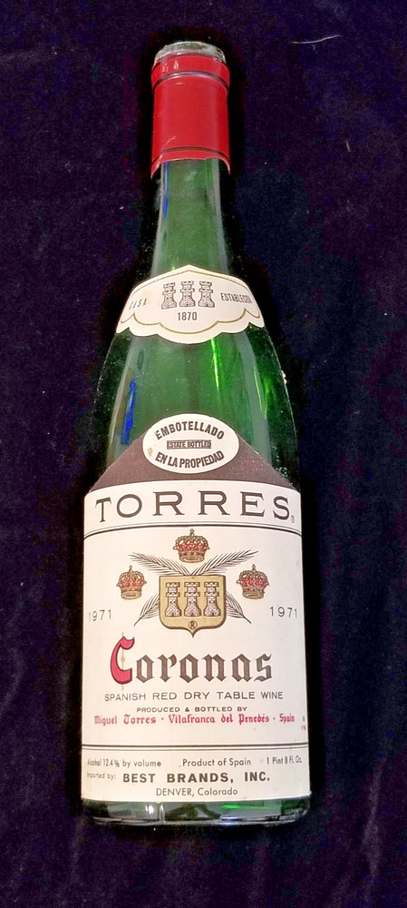 Vintage Rare – 1971 – Torres Coronas Spanish Red – Collectible Empty Wine Bottle