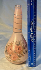 VINTAGE HAND PAINTED GLASS BOTTLE WINE BOTTLE PINK ROSES 10 INCHES