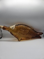 Vtg Amber Fish Wine Bottle With Original Label Augusto & F.lli Borghini Italy