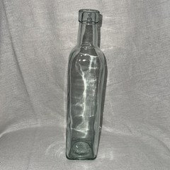 Vintage 50 mm Glass Wine Bottle Tall Aqua Clear Green Collectible Square Bottle