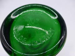 Antique Emerald Green Mold Blown Glass Wine Carafe Seal Bottle Roma 1/2 Litre