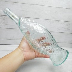 Vintage 13 1/4” Fish Shaped Clear Glass Wine Empty Bottle
