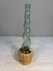 Bottaro Green Spiral Glass Empty Wine Bottle Italy 16&Prime; Raffia Wrap Decor