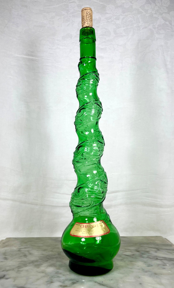 Vtg Emerald Green Empoli style Swirl Chiant Bottle 17” Tall Italy