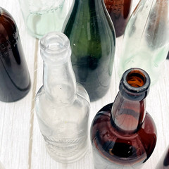 Lot of 13 Atq Vtg Colored Green Clear Amber Wine Beer Booze Bottles Decor