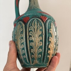 Vintage Medea Ceramic Turquoise Wine Bottle Decanter Jug Boho MCM Table Decor
