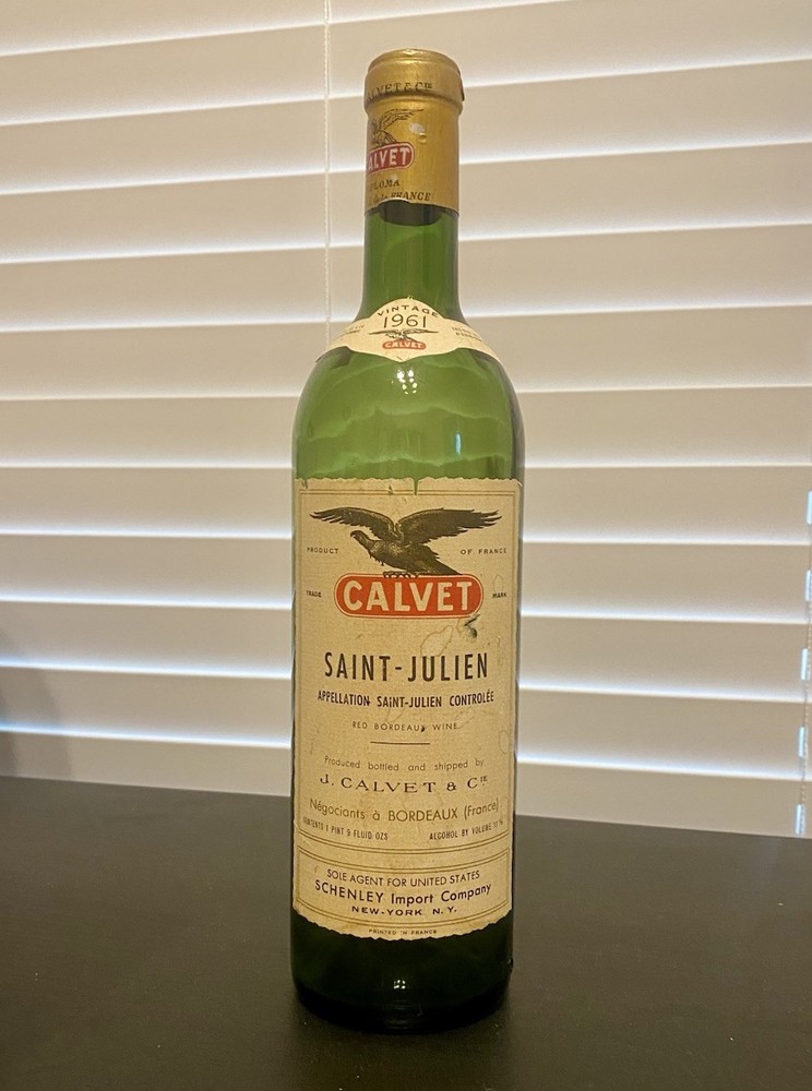 Vintage Empty Wine Bottle Calvet 1961 Saint Julien France New York Decor Bar