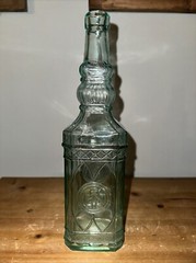 Collectable Aqua Ice Blue Bottle Decanter Wine Square Bottle 12in Tall