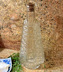 VINTAGE MILANO, ITALY WINE OR OLIVE OIL BOTTLE W/OLD CORK-CLEAR GLASS-COLLECTOR