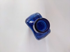 Vintage Cobalt Blue Horseshoe Bottle with Thomas Jefferson – 6.5&Prime;