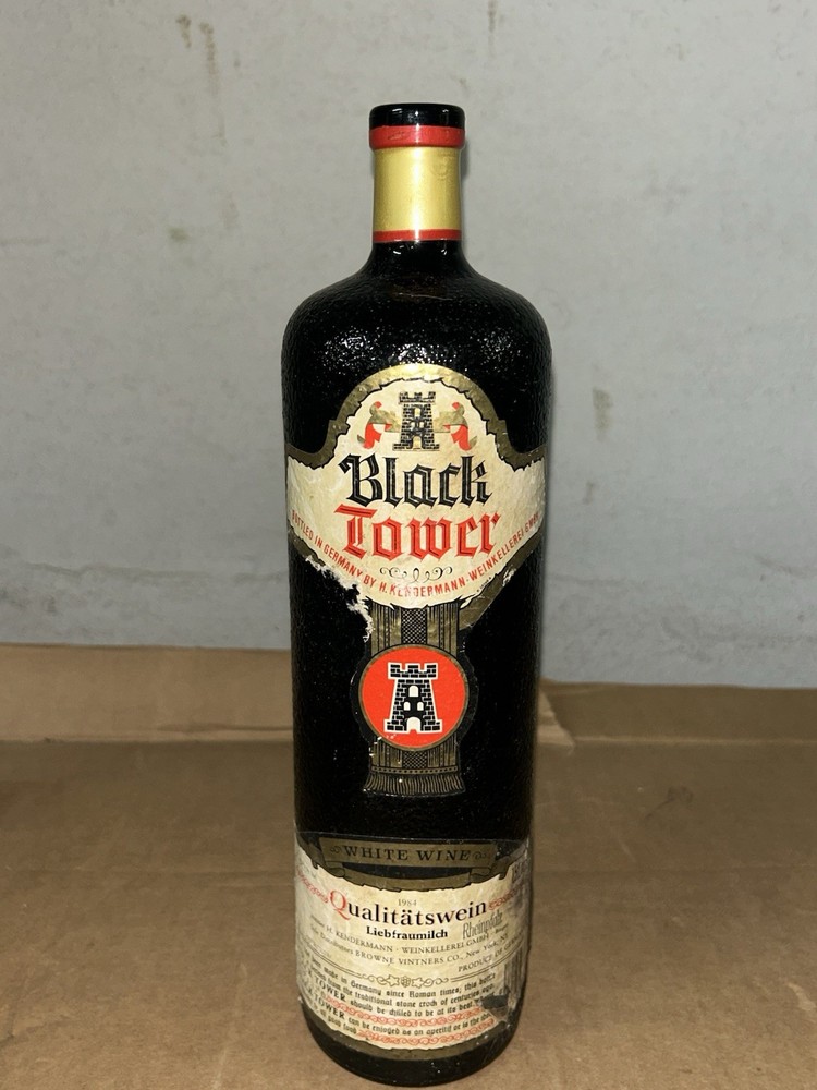 Vintage 1984 Black Tower Liebfraumilch German Wine Bottle With Label