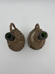 2 Vintage Wicker Case Wine Bottles 1966 – Quinta Lisbon Wine – Portugal (empty)