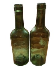 Vintage 8” Emerald Green Glass Champagne Bottles 12oz. Kick-up Bottom Cork Mouth