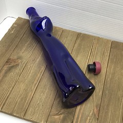 Happy Cat Cobalt Blue Glass Mosel Reisling Rheinhessen Wine Bottle 13&Prime;