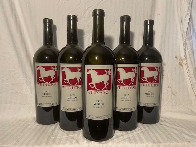 3 liter wine bottles with custom silkscreened WILD HORSE label.