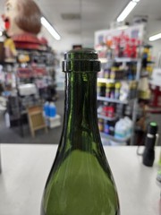 Vintage Hand Blown Dark Green Glass Wine Bottle In Good Condition