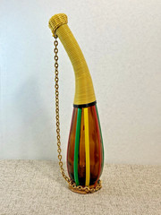 VTG MCM Amber Glass Norleans Spain Decanter Bottle Scoubidou Woven Vinyl Wicker