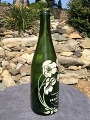 Vintage 1979 Perrier Joet Hand Painted Flower Champagne Green Glass Bottle Empty