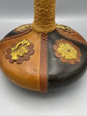 Vintage Italian Leather Wrapped Wine Bottle w/ Wood Stopper