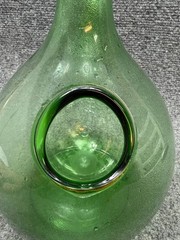 Vintage 1960s Italian Glass Wine Chiller Green Glass Decanter Bottle Blown Glass