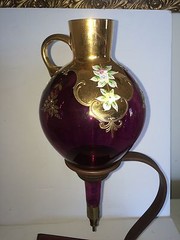 Vintage Hand Blown Purple Wine Dispenser W Stand Very Unusual Hand Painted Glass