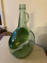 Hand Painted Winter Covered Bridge on Half Gallon Glass Jug Wine Bottle Folk Art
