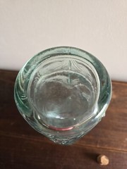 La Mediterranean Blown Teal Glass Wine Bottle/Decatur W/Cork Embossed Grapes