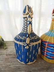 MCM 2 Colorful Plastic Wrapped Glass Bottles|Viresa Demijohn Spain J. Albinana H