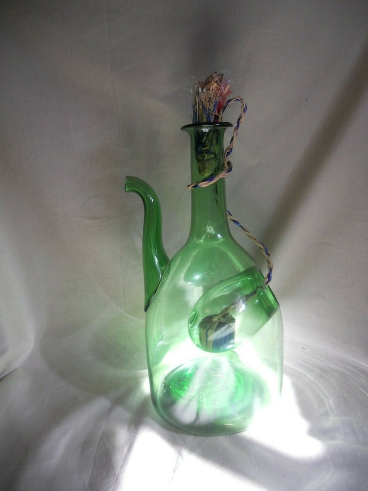 Estate Sale Vintage Green Hand Blown Glass Italian Wine Chiller with Ice Pocket