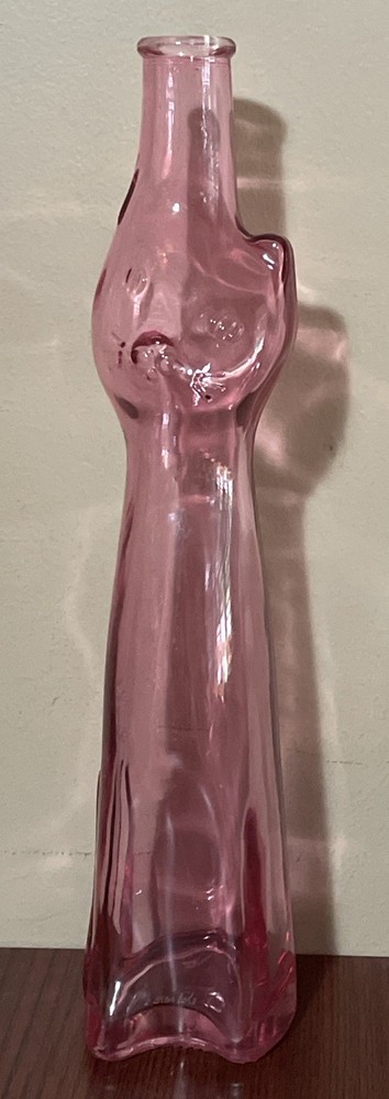 Vtg. Mosel Reisling Pink Glass Happy Cat Wine Bottle