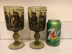 Antique Pair (2) Soda Glass Civil Guard Burgergarde Ellwagen Germany Wine Beer