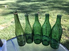 VINTAGE HEAVY (4) Green GLASS WINE BOTTLE BUBBLE BOTTOM 12” Made In Italy F61
