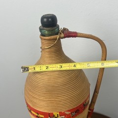 Vintage Spanish Burgundy Wine Bottle Rattan Wrapped With Handle & Cork MCM HTF
