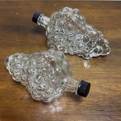 2 Vintage Clear Glass Grapes Cluster Shaped Wine Bottle Decanter Stamped Turkey