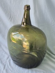 Huge 18.5&Prime; Vintage Demijohn Jug Green Glass Italian Wine Bottle Mid Century MCM