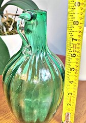Vintage MCM Mid Century Blown Glass Wine Bottle Decanter Jug Green W/Handle