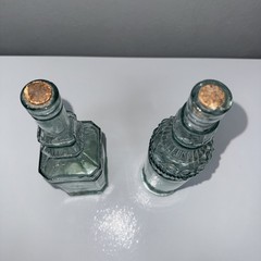 2 Blue Green Vintage Wine Bottles Glass