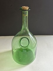 Vintage Hand Blown Green Glass Wine Bottle Decanter W/ Ice Chamber & Cork