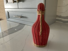 Vintage 7.5” Red & beige Demijohn Wine Bottle Wicker