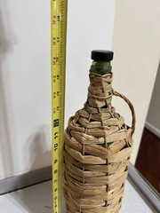 VTG Wicker Rattan Wrapped Large Green Glass Wine Bottles With Handle