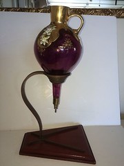 Vintage Hand Blown Purple Wine Dispenser W Stand Very Unusual Hand Painted Glass