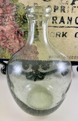 Vintage Pale Green Demijohn Wine Jug Bottle Hand Blown GALAXY of Encased Bubbles