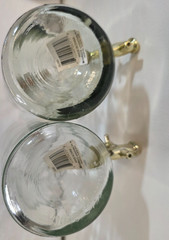 Large Clear Glass Bottle with Cork Stopper And Gold Faucet Used