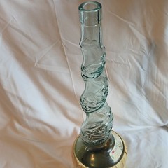 Vintage Long Neck Twisted Spiral Bottaro W/ Raffia Base Empty Wine Bottle 15&Prime;