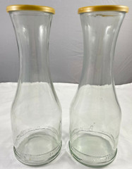 Paul Masson Wine Carafe Bottle w/ Lid Set of 2 Clear Glass 11&Prime; Empty